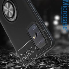 Microcase Samsung Galaxy M31s Focus Serisi Yüzük Standlı Silikon Kılıf - Siyah