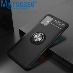 Microcase Samsung Galaxy M31s Focus Serisi Yüzük Standlı Silikon Kılıf - Siyah
