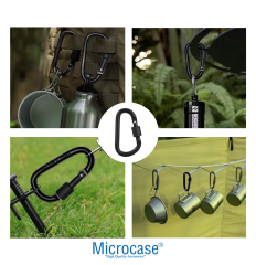 Microcase Vidalı Kilitli Karabina Askı 5.5 cm - Çok Amaçlı D Tipi Kamp Anahtarlık Çanta Kampçılık Ekipman Sabitleme Kancası Siyah 3 Adet - AL5886