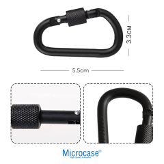 Microcase Vidalı Kilitli Karabina Askı 5.5 cm - Çok Amaçlı D Tipi Kamp Anahtarlık Çanta Kampçılık Ekipman Sabitleme Kancası Siyah 5 Adet - AL5886