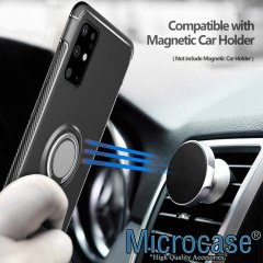 Microcase Samsung Galaxy S20 Plus Yüzük Standlı Armor Silikon Kılıf - Siyah