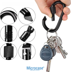 Microcase Vidalı Kilitli Karabina Askı 5.5 cm - Çok Amaçlı D Tipi Kamp Anahtarlık Çanta Kampçılık Ekipman Sabitleme Kancası Siyah 5 Adet - AL5886