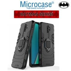 Microcase Oppo A5 2020 - A9 2020 Batman Serisi Yüzük Standlı Armor Kılıf - Siyah + Tam Kaplayan Çerçeveli Cam