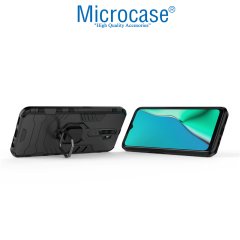 Microcase Oppo A5 2020 - A9 2020 Batman Serisi Yüzük Standlı Armor Kılıf - Siyah + Tam Kaplayan Çerçeveli Cam
