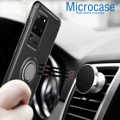 Microcase Samsung Galaxy S20 Ultra Yüzük Standlı Armor Silikon Kılıf - Siyah