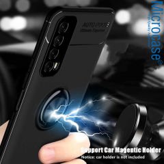 Microcase Huawei P Smart 2021 Focus Serisi Yüzük Standlı Silikon Kılıf - Siyah