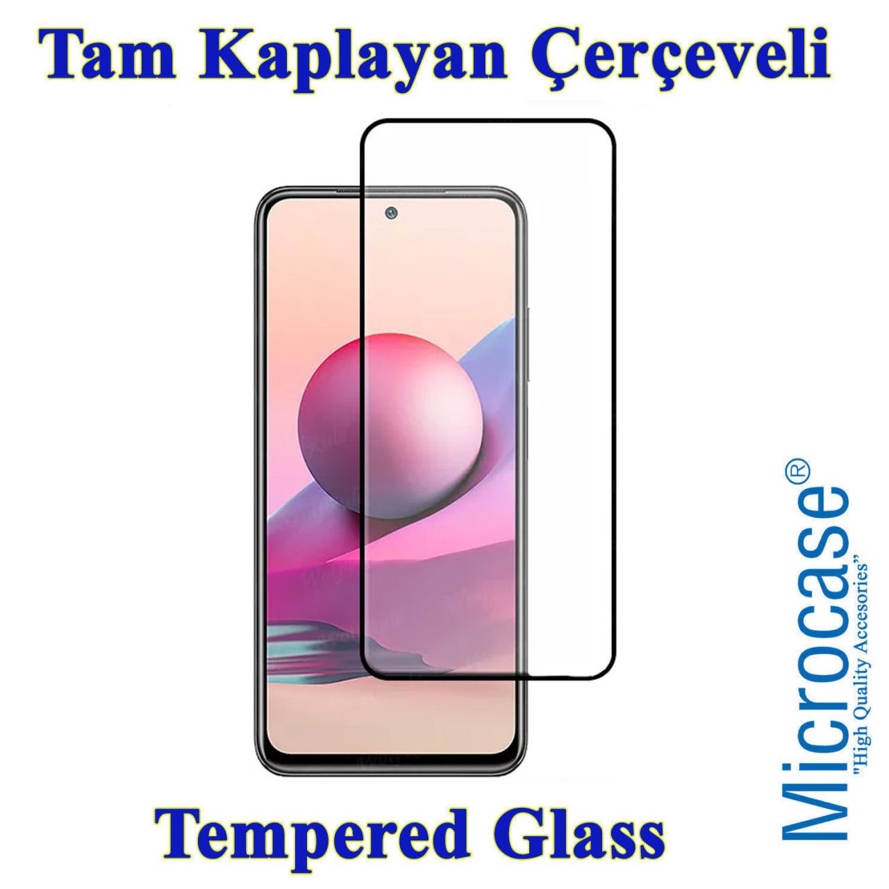 Microcase Xiaomi Redmi Note 10S Tam Kaplayan Çerçeveli Tempered Ekran Koruyucu - SİYAH