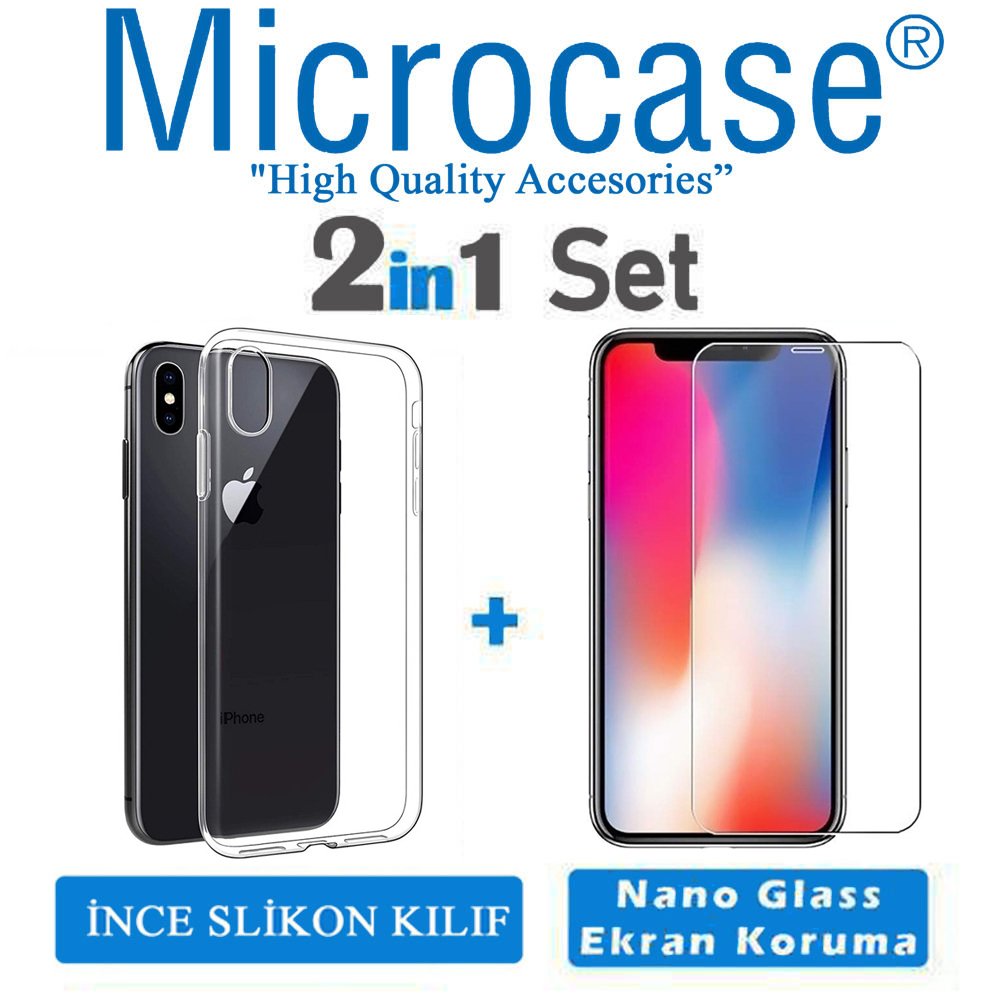 Microcase iPhone XS İnce 0.2 mm Soft Silikon Kılıf + Ekran Koruma