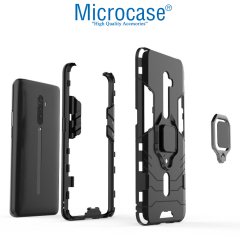 Microcase Oppo Reno 2 Batman Serisi Yüzük Standlı Armor Kılıf - Siyah + Tam Kaplayan Çerçeveli Cam