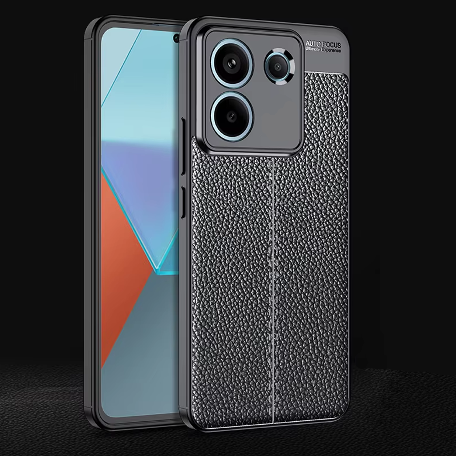 Microcase Xiaomi Redmi Poco M7 Pro 5G ile Uyumlu Leather Serisi Deri Efekt Silikon Kılıf - Siyah Al3337