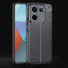 Microcase Xiaomi Redmi Poco M7 Pro 5G ile Uyumlu Leather Serisi Deri Efekt Silikon Kılıf - Siyah Al3337