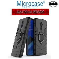 Microcase Oppo Reno 2Z Batman Serisi Yüzük Standlı Armor Kılıf - Siyah + Tam Kaplayan Çerçeveli Cam