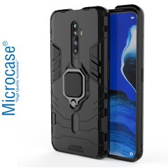 Microcase Oppo Reno 2Z Batman Serisi Yüzük Standlı Armor Kılıf - Siyah + Tam Kaplayan Çerçeveli Cam