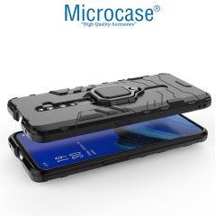 Microcase Oppo Reno 2Z Batman Serisi Yüzük Standlı Armor Kılıf - Siyah + Tam Kaplayan Çerçeveli Cam