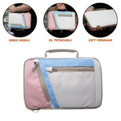 Microcase Samsung Galaxy Tab S6 Lite SM-P610 P610 10.4 inch Tabletler için Omuz Askılı El Tutacaklı Universal Sleeve Taşıma Çantası AL4346 Pembe Mavi Krem