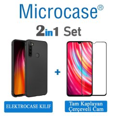 Microcase Xiaomi Redmi Note 8 Elektrocase Serisi Silikon Kılıf - Siyah + Tam Kaplayan Çerçeveli Cam