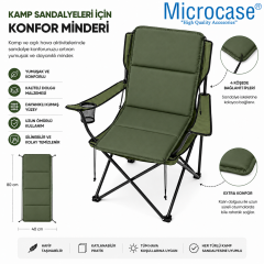Microcase İple Sabitlemeli Katlanabilir Sırtlıklı Tasarım Kamp Sandalyesi Minderi Piknik Outdoor Balıkçılık 80x40 CM AL5565