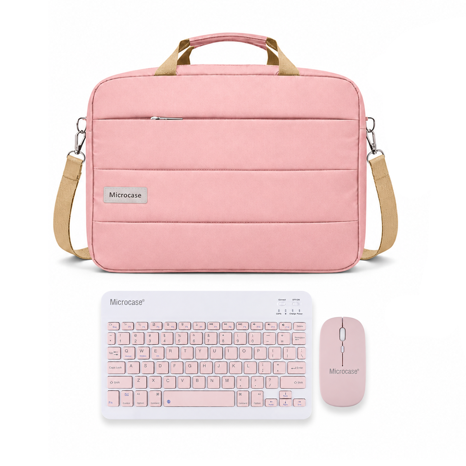 Microcase Lenovo Tab Plus TB351FU ile Uyumlu Tablet Notebook Macbook Çantası + Bluetooth Klavye ve Mouse Set Pembe - AL5895