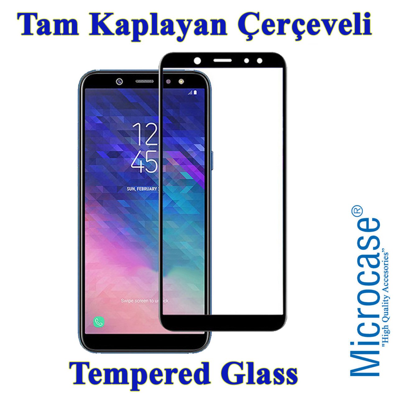 Samsung Galaxy A6 Plus 2018 Tam Kaplayan Çerçeveli Tempered Ekran