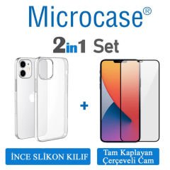 Microcase iPhone 12 İnce 0.2 mm Soft Silikon Kılıf + Tam Kaplayan Çerçeveli Cam