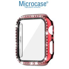Microcase Apple Watch 7 41mm Elmas Taş Camlı Rubber Kılıf Kırmızı