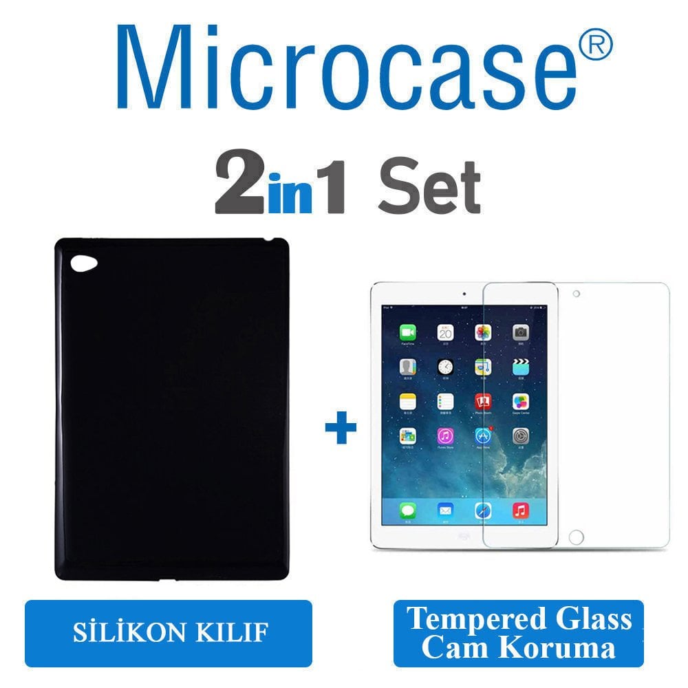 Microcase iPad Air 2 - 3 - 4 (9.7 inch) Tablet Silikon Tpu Soft Kılıf - Siyah + Tempered Glass Cam Koruma