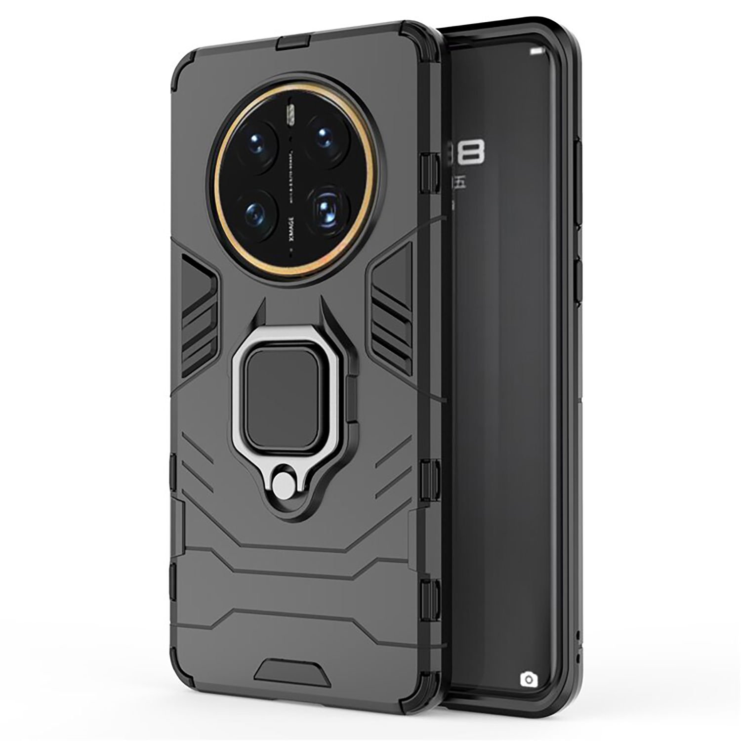 Microcase Huawei Mate 50 Pro Batman Serisi Yüzük Standlı Armor Kılıf - Siyah AL3349