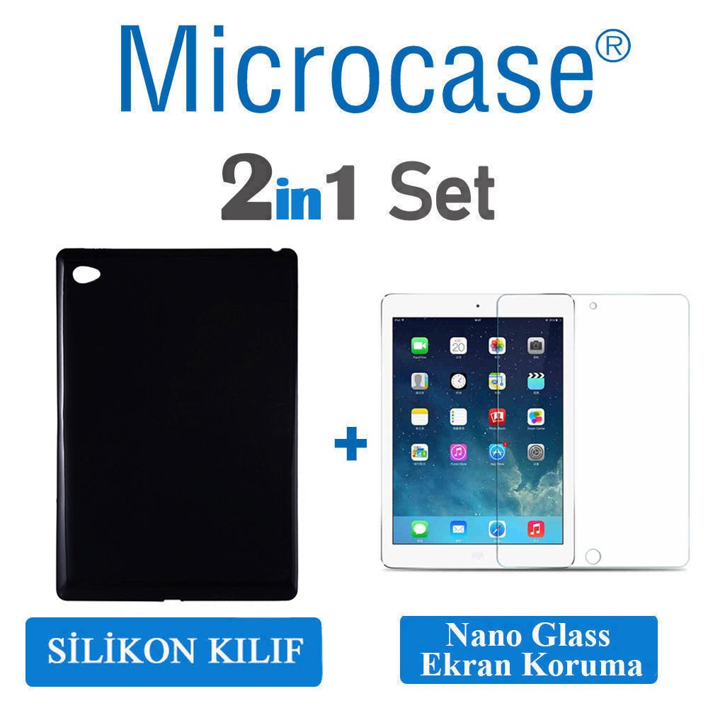 Microcase iPad Air 2 - 3 - 4 (9.7 inch) Tablet Silikon Tpu Soft Kılıf - Siyah + Nano Esnek Ekran Koruma Filmi