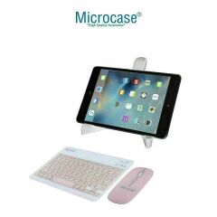 Microcase Lenovo Tab One 8.7 inch Tablet Uyumlu Tablet Çanta+Türkçe Bluetooth Klavye +Mouse+ Standı - Pembe AL8127