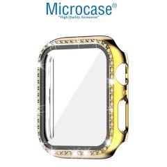 Microcase Apple Watch 7 41mm Elmas Taş Camlı Rubber Kılıf - Gold