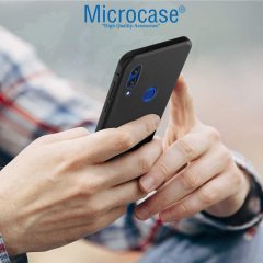 Microcase Huawei Honor 8C Elektrocase Serisi Silikon Kılıf - Siyah + Tam Kaplayan Çerçeveli Cam