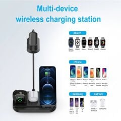 Microcase Iphone-Watch-Uyumlu 15w 4 in 1 Manyetik Kablosuz ve Led Lambalı Şarj Standı AL4024