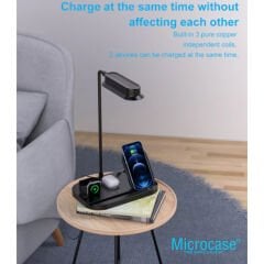 Microcase Iphone-Watch-Uyumlu 15w 4 in 1 Manyetik Kablosuz ve Led Lambalı Şarj Standı AL4024