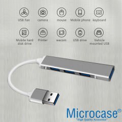 Microcase Slim Kasa 3.0 4 Port Usb Girişli Usb Çoğaltıcı 4 USB Girişli Alüminyum Çoklayıcı AL3789