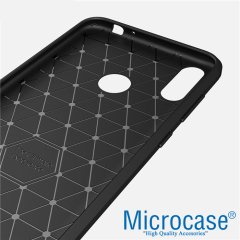 Microcase Huawei Honor 8C Brushed Carbon Fiber Silikon Kılıf - Siyah + Tam Kaplayan Çerçeveli Cam