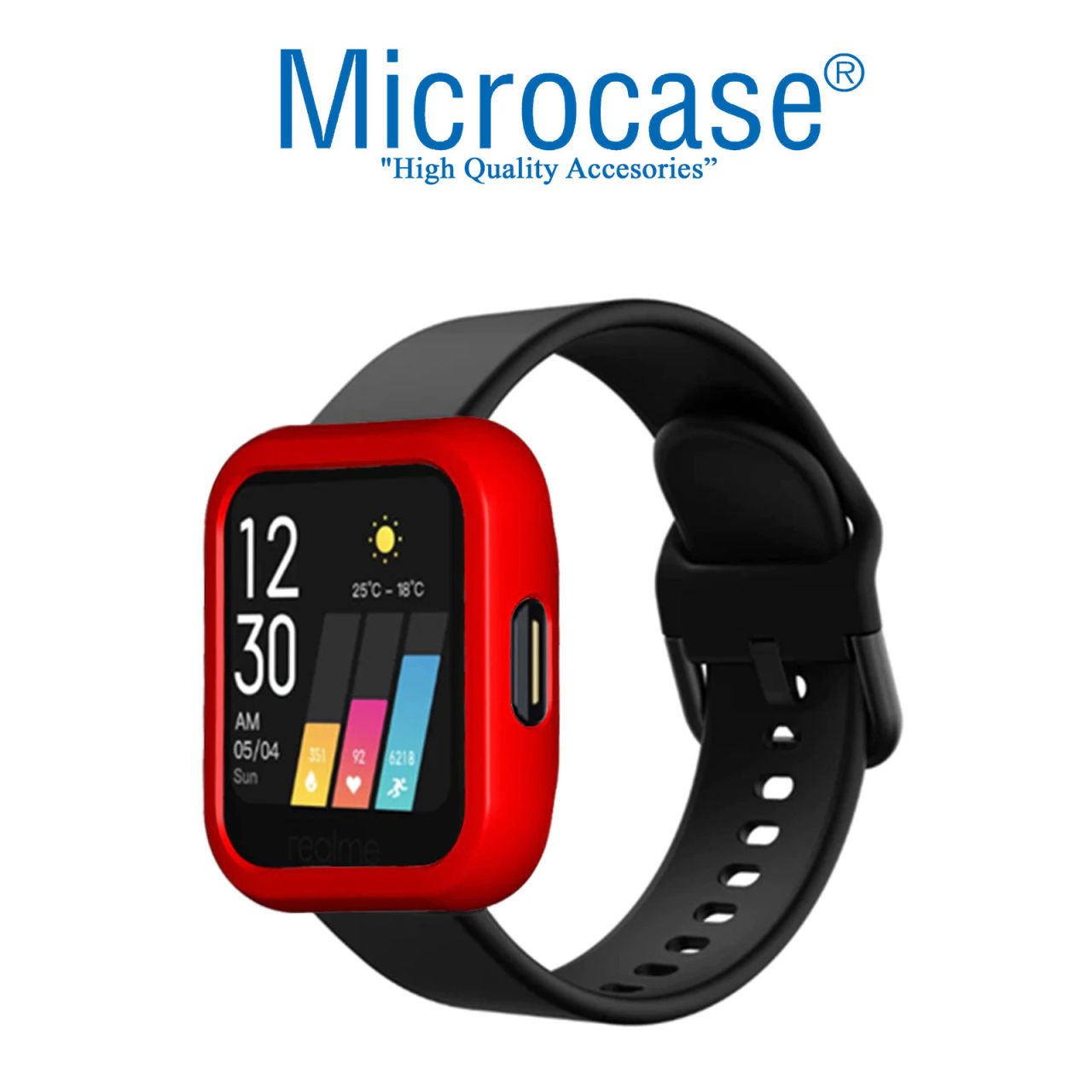 Microcase Oppo Realme Watch 36 mm Önü Açık Tasarım Rubber Kılıf - Kırmızı