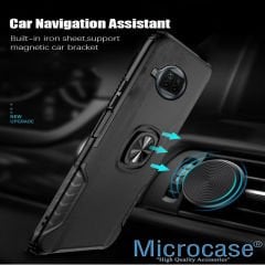 Microcase Xiaomi Mi 10T Lite Rome Serisi Yüzük Standlı Armor Kılıf - Siyah