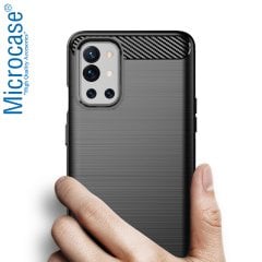 Microcase OnePlus 9R Brushed Carbon Fiber Silikon Kılıf - Siyah