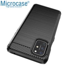 Microcase OnePlus 9R Brushed Carbon Fiber Silikon Kılıf - Siyah