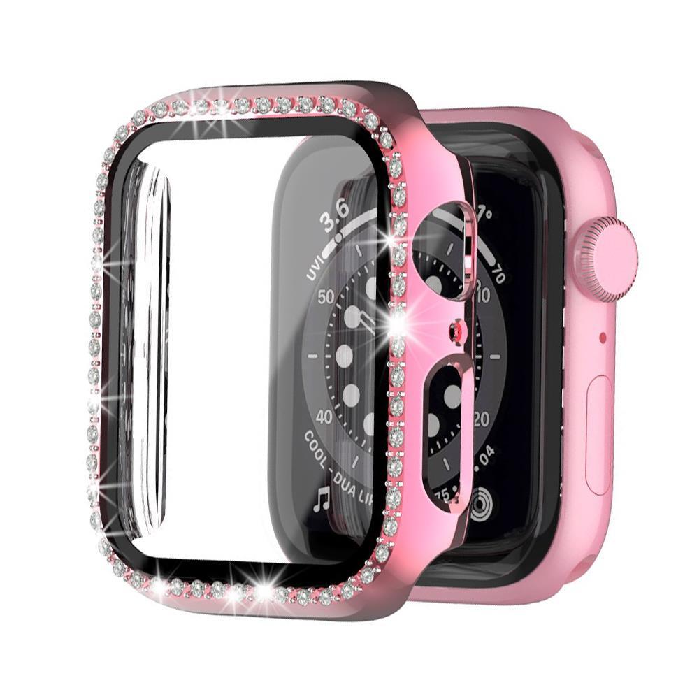 Microcase Apple Watch 7 45mm Elmas Taş Camlı Rubber Kılıf - Pembe