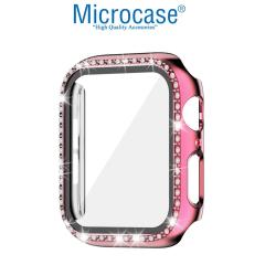 Microcase Apple Watch 7 45mm Elmas Taş Camlı Rubber Kılıf - Pembe