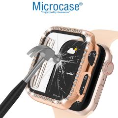 Microcase Apple Watch 7 45mm Elmas Taş Camlı Rubber Kılıf - Pembe
