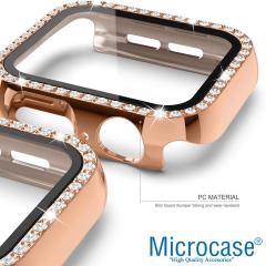 Microcase Apple Watch 7 45mm Elmas Taş Camlı Rubber Kılıf - Pembe