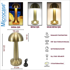 Microcase Dokunmatik Mantar Tasarımlı 3 Işık Renkli Şarjlı Masa Lambası - AL5157