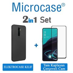 Microcase Oppo Reno 2 Elektrocase Serisi Silikon Kılıf - Siyah + Tam Kaplayan Çerçeveli Cam