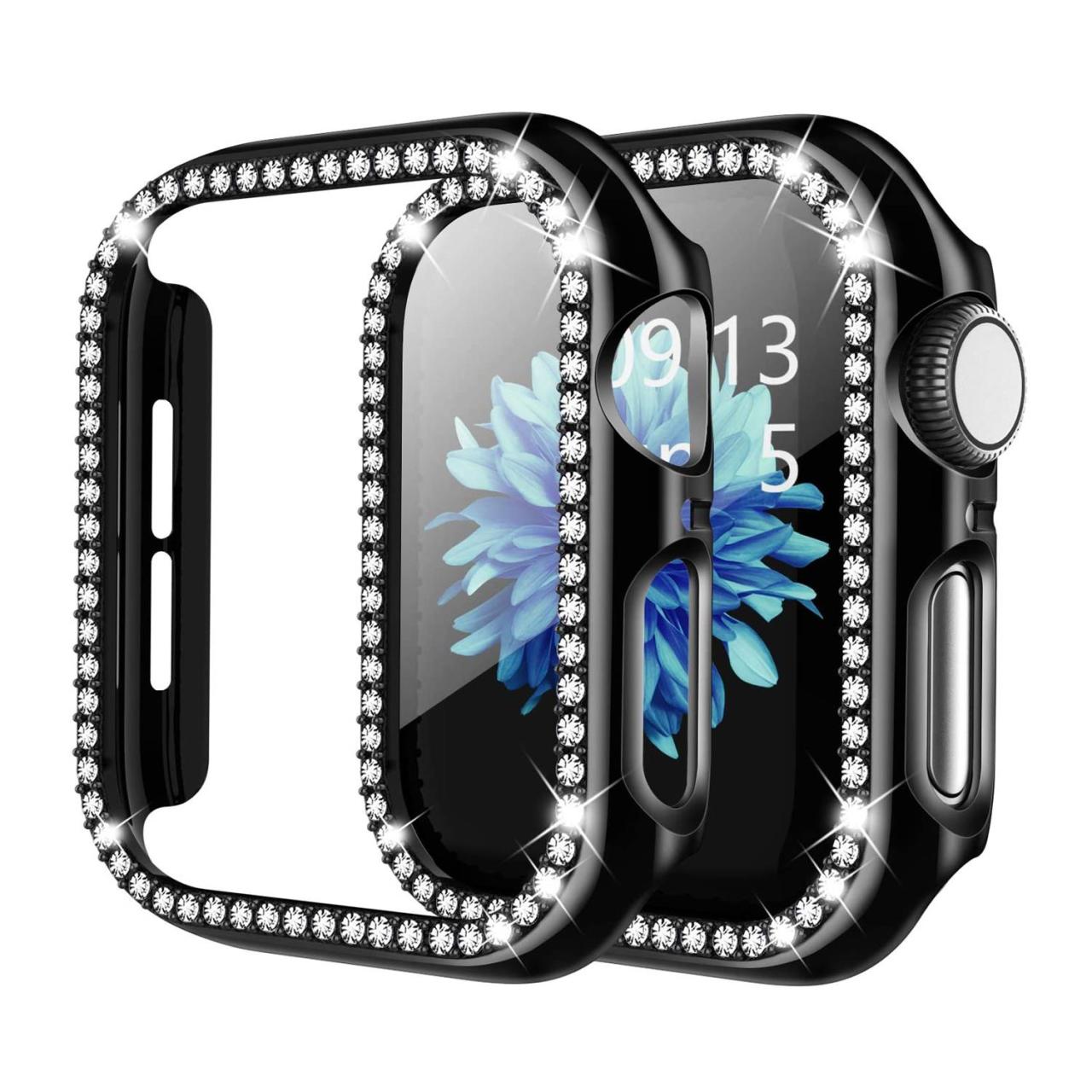 Microcase Apple Watch 7 41mm Elmas Taş Sert Rubber Kılıf - Siyah