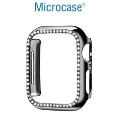 Microcase Apple Watch 7 41mm Elmas Taş Sert Rubber Kılıf - Siyah