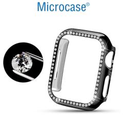 Microcase Apple Watch 7 41mm Elmas Taş Sert Rubber Kılıf - Siyah
