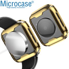 Microcase Apple Watch Serie 4 - 5 44 mm Shine Serisi Önü Kapalı Silikon Kılıf - Gold MC1405
