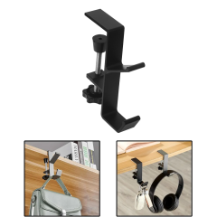Microcase Ayarlanabilir Çift Başlı Masaya Monte Metal Taşıyıcı Çanta Kulaklık Poşet Eşya vb. Tutucu-AL4788 Siyah